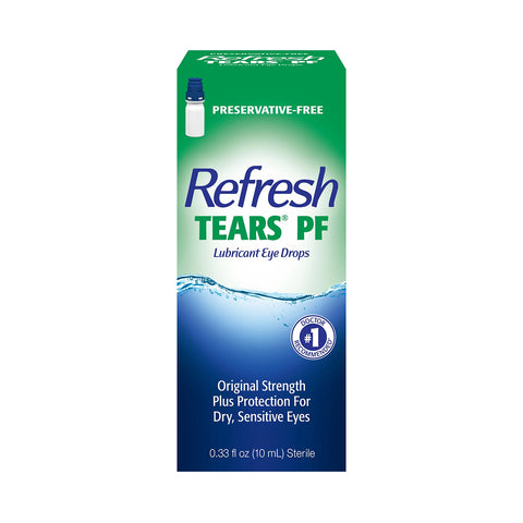 The 10mL Refresh Tears PF Preservative Free Eye Drops by Abbvie offers original strength, fast-acting relief for dry eyes in a green and blue multidose bottle. Ideal for sensitive eyes, this doctor-recommended product provides moisturizing comfort without preservatives.