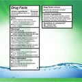 The image displays a drug facts label for Abbvies Refresh Tears PF Eye Drops, detailing active ingredients, uses, and warnings. With a green backdrop and water droplet design, these preservative-free drops come in a 10mL multidose bottle for fast-acting moisturizing relief.