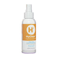 A white spray bottle with an orange label reads Contamac and contains Hyclear Hypochlorous Spray, featuring 0.01% hypochlorous acid for daily eyelid hygiene. Its pure and stable formulation ensures optimal eyelid health management, offering a 1-2 month supply in its 60 ml (2 fl oz) container.