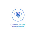 An icon of an iris and eyelashes is outlined in blue inside a circle, above the gradient text CONTACT LENS COMPATIBLE. It complements Optase Comfort Dry Eye Spray on a white background, offering preservative-free use and tear film stability.