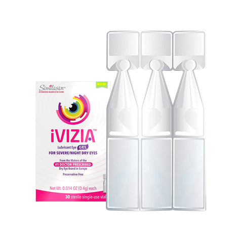 Theas iVIZIA Lubricant Eye Gel for severe nighttime eye relief features 30 sterile, preservative-free single-use vials. Crafted by the makers of a doctor-prescribed brand, it ensures effective nighttime relief.