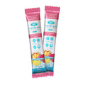 Two packets of Bruders Dry Eye Drink™ Daytime, a doctor-formulated electrolyte hydration product in strawberry lemonade flavor, feature strawberries, lemon slices, and water splashes on the design to emphasize its purpose for eye health and dry eye relief.