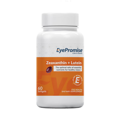 EyePromise Zeaxanthin + Lutein Eye Vitamin, from EyePromise, offers 60 softgels formulated for eye health support. The striking orange and white packaging highlights its dedication to vision care.