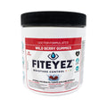 A 60-count container of FitEyez Wild Berry Eye Fitness Gummies, a doctor-formulated multivitamin for eye health with a black lid and health logos, supports optimal eye fitness.