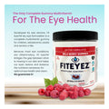 The FitEyez wild berry gummies jar features a doctor-formulated blend for optimal eye health. Set against raspberries and leaves, the packaging promotes these Eye Fitness gummies as a complete multivitamin for childrens, adolescents, and adults eyes.