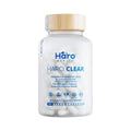 A white bottle of Haro Healths Haro Clear Eye Floaters and Vitreous Health Formula is shown, containing 90 vegan capsules. It promotes eye health with AREDS 2 nutrients for clear vision, and several benefit icons appear at the bottom of the bottle.