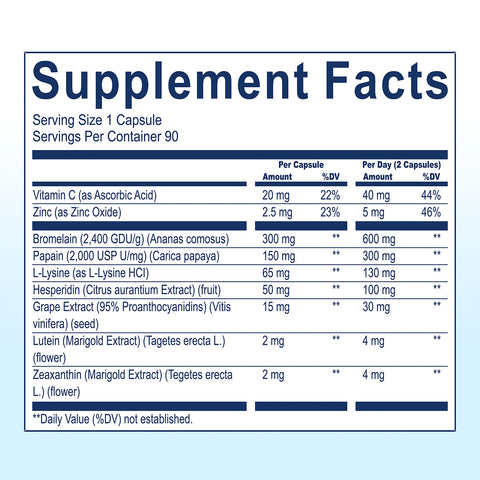 The Haro Clear Eye Floaters and Vitreous Health Formula by Haro Health offers a 90-capsule bottle with a serving size of 1 capsule. It includes ingredients such as Vitamin C, Zinc, Bromelain, Papain, and AREDS 2 nutrients like Lutein and Zeaxanthin to support eye health.