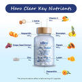 An image of the Haro Clear Eye Floaters and Vitreous Health Formula by Haro Health highlights its essential eye health nutrients: L-lysine, Vitamin C, Bromelain, Papain, Lutein, Zeaxanthin (AREDS 2 components), Zinc, and Grape Seed Extract for enhanced visual clarity.