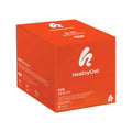 The HealthyCell Eye Health supplement box, enhanced with antioxidants, showcases the brand logo and features benefits for visual acuity, vision, and brain health. It contains 30 mixed berry-flavored gels of lutein and zeaxanthin with eye vitamins for ocular health.