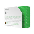 The HealthyCell AM PM Healthspan Vitamins, from the brand HealthyCell, feature over 90 vitamins and nutrients in distinct AM and PM formulas for enhanced cellular nutrition, all in a sleek white and green box.
