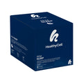 A blue box of HealthyCell REM Sleep Supplement and Sleep Aid (30 Gel Packs) showcases its calming blend of herbs, amino acids, and minerals, highlighting relaxation, deep REM sleep, and improved daily sleep efficiency. The packaging features branding details for optimal sleep support.
