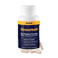 A bottle of VitreousHealth by MacuHealth - Eye Floaters Formula contains 90 capsules for managing eye floaters and reducing discomfort. It uses all-natural ingredients to combat oxidative stress related to vitreous health, with several capsules scattered in front of the bottle.
