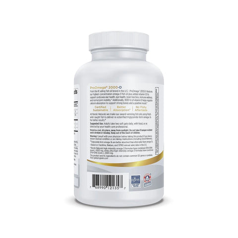 Nordic Naturals ProOmega® 2000-D – High-Potency Omega-3 with Vitamin D3 for Eye & Vision Health (120ct)