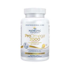 Nordic Naturals ProOmega 2000 Lemon Flavor offers an ultra-high potency fish oil with 2150 mg Omega-3 per serving. Each serving includes 1125 mg EPA and 875 mg DHA for eye health. The professional line contains 60 soft gels with a great lemon taste, ideal for those concerned about dry eyes.