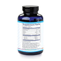 A blue bottle of PRN DE3 Dry Eye Omega Benefits® by PRN with a white label detailing nutrition info like calories, total fat, vitamin D, and Omega-3s. Supplement Facts is prominently displayed. Enjoy Omega Benefits gluten-free, dairy-free, and without artificial colors.