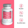 Image of a DiaVis - Eye and Nerve Support Formula (60 ct, 1 Month Supply) bottle by ScienceBased Health. Icons emphasize diabetes support with antioxidants for retina, nerve, and kidney health. Free from gluten, soy, and artificial colors. The bright pink background adds vibrancy.