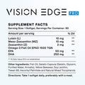 The MacuHealth Vision Edge ECP Pro for Visual Enhancement - 90 Day Supply features a potent blend for eye health, including Lutein, Meso-Zeaxanthin, Zeaxanthin, and Omega-3 Fish Oil for blue light protection, with precise dosage instructions.