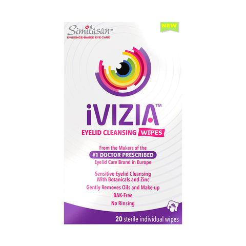 Theas iVIZIA Eyelid Cleansing Wipes are preservative-free, doctor-recommended for sensitive eyelid hygiene. These micellar wipes gently remove oils and makeup without rinsing, offer botanical and zinc benefits, BAK-free, with 20 wipes per pack.