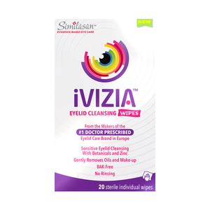 Theas iVIZIA Eyelid Cleansing Wipes are preservative-free, doctor-recommended for sensitive eyelid hygiene. These micellar wipes gently remove oils and makeup without rinsing, offer botanical and zinc benefits, BAK-free, with 20 wipes per pack.