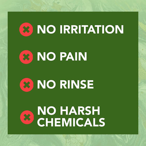 The Noveha Tea Tree Oil Eyelid & Lash Wipes feature a green background with white text: NO IRRITATION, NO PAIN, NO RINSE, NO HARSH CHEMICALS, each marked by a red circle and white X. Ideal for ocular hygiene with natural ingredients like tea tree.