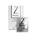 The Zocular ZocuWipe Eyelid Wipes provide gentle, okra-infused cleansing for dry eye relief and blepharitis, featuring 30 pre-moistened wipes in a white box with sleek black text and a matching silver sachet.