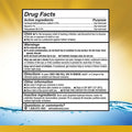 The Drug Facts for Refresh Optive Mega-3® by Abbvie features active ingredients, uses, and storage tips. This preservative-free eye drop offers lipid-enhanced relief and includes contact info below a vivid water splash design on the labels bottom.