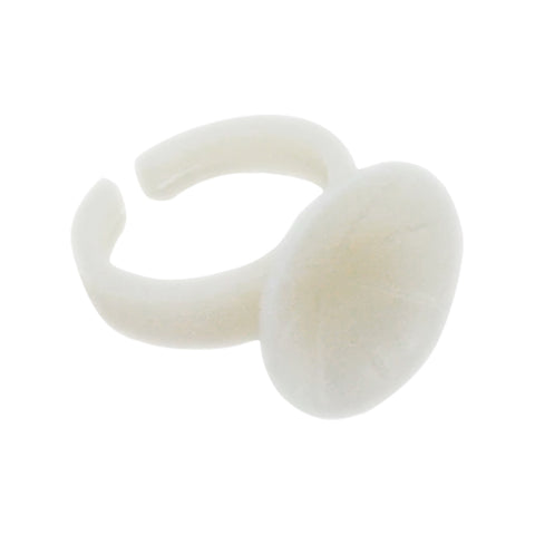The EZi Lens Applicators (1 Pack) by EZi Lens features a white, adjustable ring made from medical-grade plastic. It has a smooth, round top like a mushroom cap and a minimalist design with an open band for flexibility and comfort.