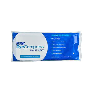 The Bruder Mask Moist Heat Dry Eye Compress - Microwavable features blue and white packaging designed to relieve dry eyes and Meibomian Gland Dysfunction. It offers microwave activation, natural hydration, reusability, antibacterial properties, and is a non-allergenic professional model.