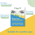 The Eye Doctor Allery/Hay Fever Relief Eyelid Wipes (20ct) come in a light blue and yellow design with green dashed lines, perfect for allergy-prone and sensitive eyes. Benefits highlighted include being non-sticky and preservative-free.