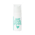 The We Love Eyes Shrubtox Active Hyaluronic Eye Glass comes in a 10mL white cylindrical bottle with a teal heart, we love eyes text, clear cap, and teal side stripe. Designed to support eyelid skin barrier health, it helps reduce fine lines and wrinkles.