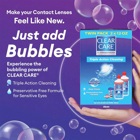 Clear Care Plus Cleaning Solution with Hydraglyde, Twin Pack, Multi, 12 Oz, Pack of 2-Contact Lens Solution-Vision Rescue