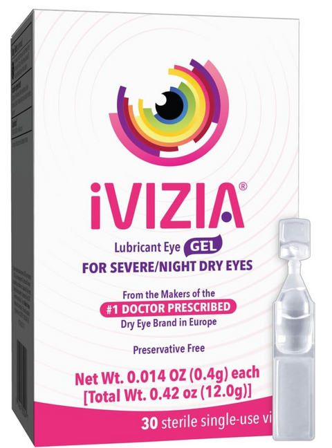 iVIZIA Lubricant Eye Gel for Severe and Nighttime Eye Relief, Preservative-Free, 30 Sterile Single-Use Vials